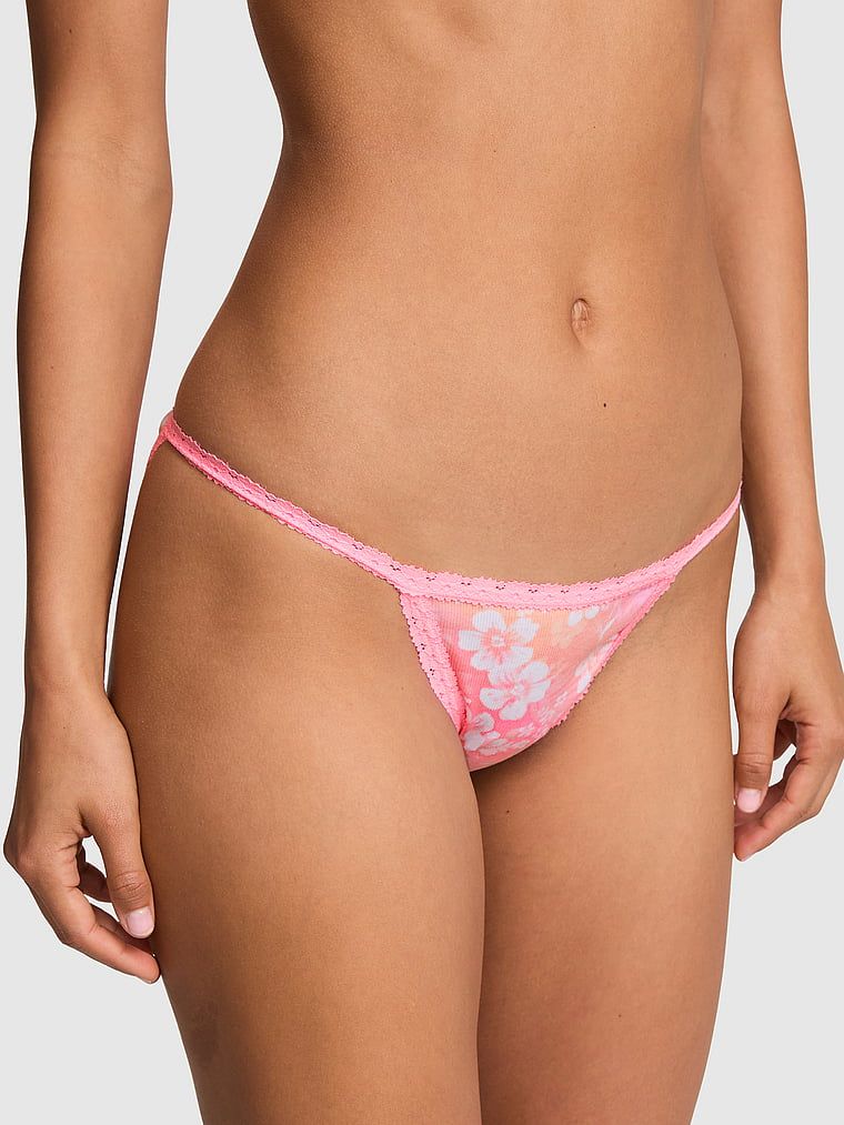 Bikini kalhotky s tenkými pásky a krajkou PINK Wink