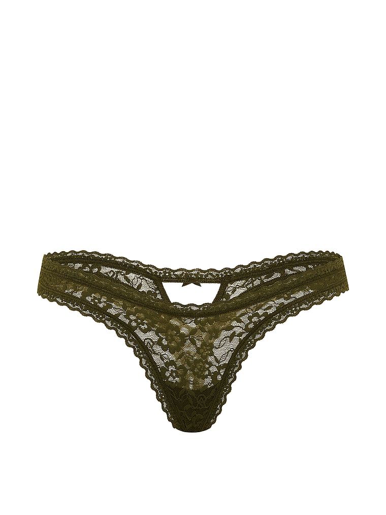 Krajkové tanga Keyhole Ultra-Mini Scoop. Produkt je zelené barvy a pochází z kolekce Lacie.