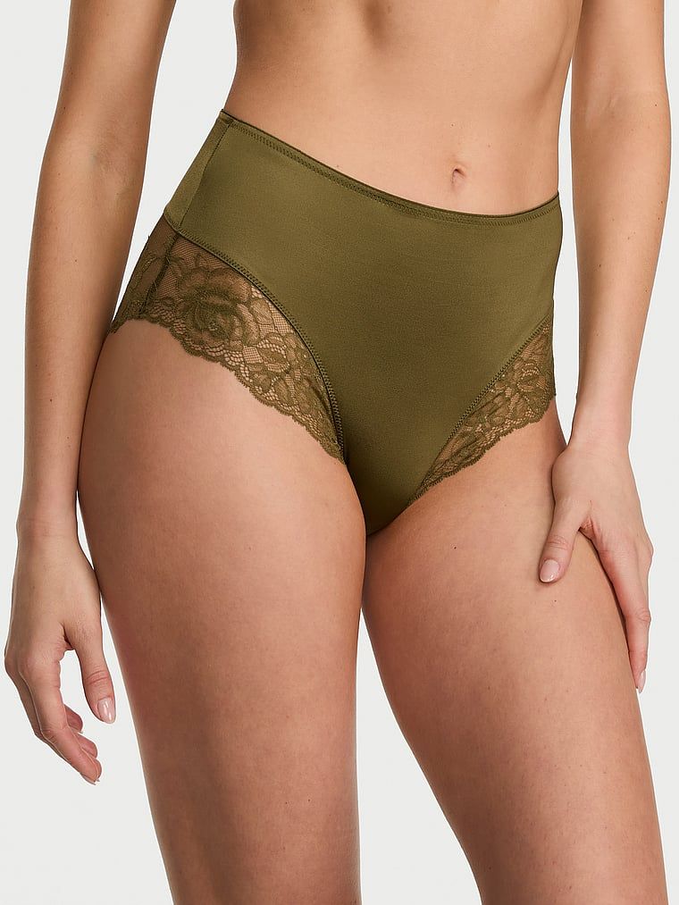 Kalhotky s vysokým pasem a krajkou Smooth Lace-Lem. Produkt je zelené barvy a pochází z kolekce Very Sexy.