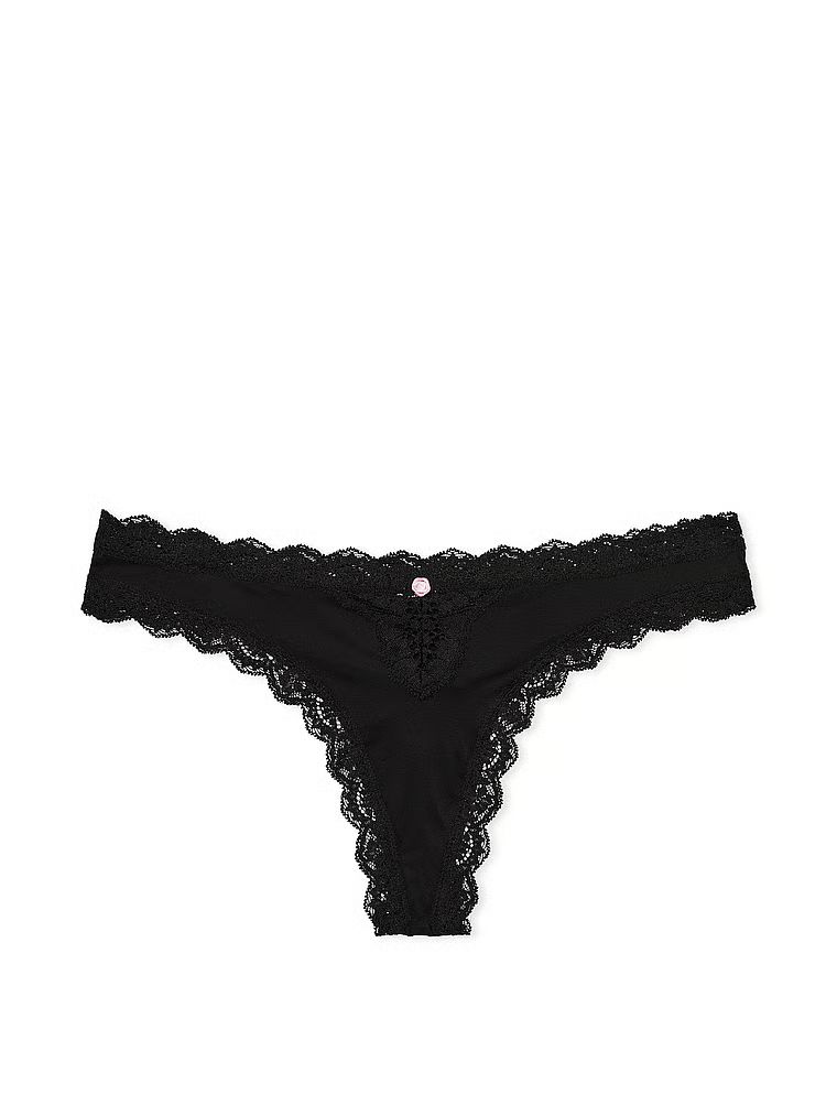 Tanga s krajkovým lemem. Produkt je černý a pochází z kolekce Dream Angels.