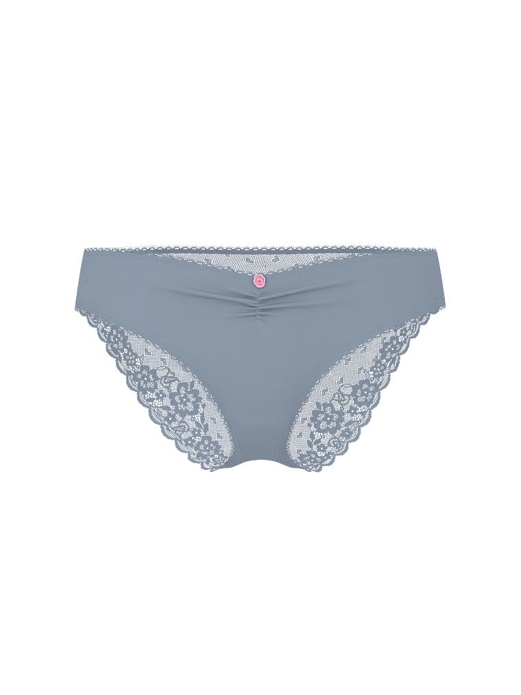 Bavlněné kalhotky s síťkou na zadní straně bikin Heart Lace. Produkt je modré barvy a pochází z kolekce Victoria's Secret.