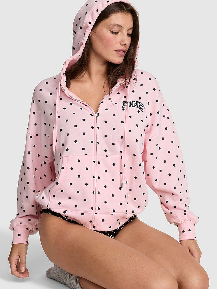 PINK Mikina Campus Fleece s kapucí a celorozepínacím zipem