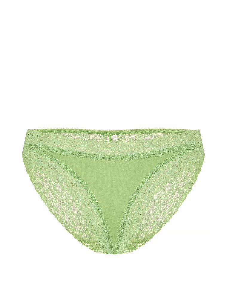Bavlněné kalhotky s krajkou vzadu na bikinách. Produkt je zelené barvy a pochází z kolekce Lace Trim.