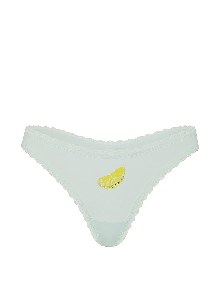 Bavlněné tanga s krajkou na okrajích Lace-Waist. Produkt je modré barvy a pochází z kolekce Lace Trim.