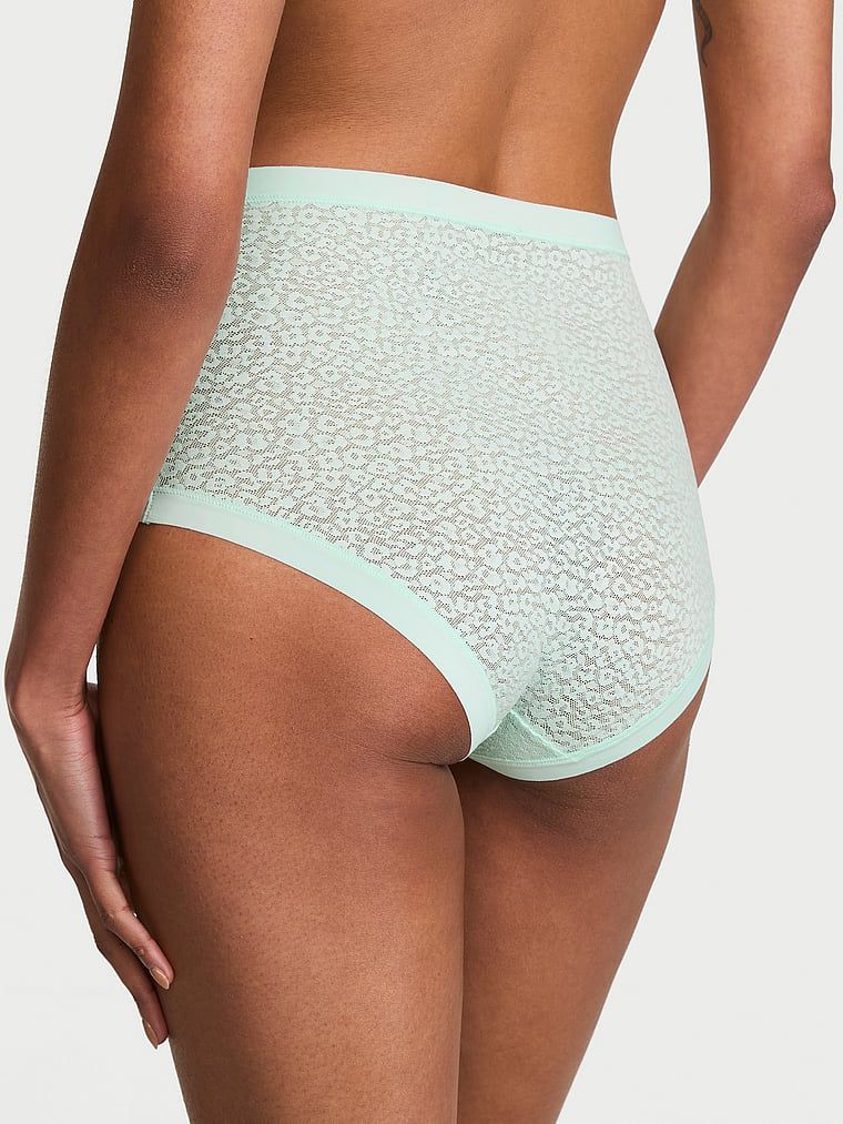 Vysoko-pasové leopardí krajkové kalhotky Bez ukázání Leopardí slipy. Produkt je zelené barvy a pochází z kolekce No-Show.