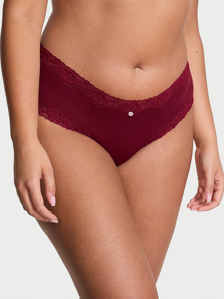 Lace Trim Bavlněné kalhotky s krajkou v pase Shadow Stripe Cheeky