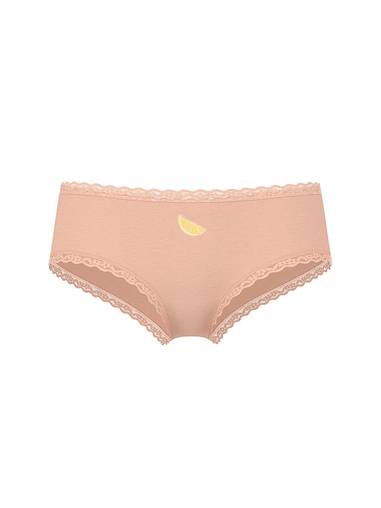 Bavlněné kalhotky s krajkou na okrajích Lace-Waist Cheeky. Produkt je růžové barvy a pochází z kolekce Lace Trim.