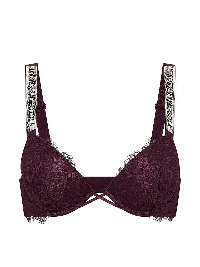 Krajková push-up podprsenka s lesklými ramínky Shine Strap. Produkt je fialové barvy a pochází z kolekce Very Sexy.