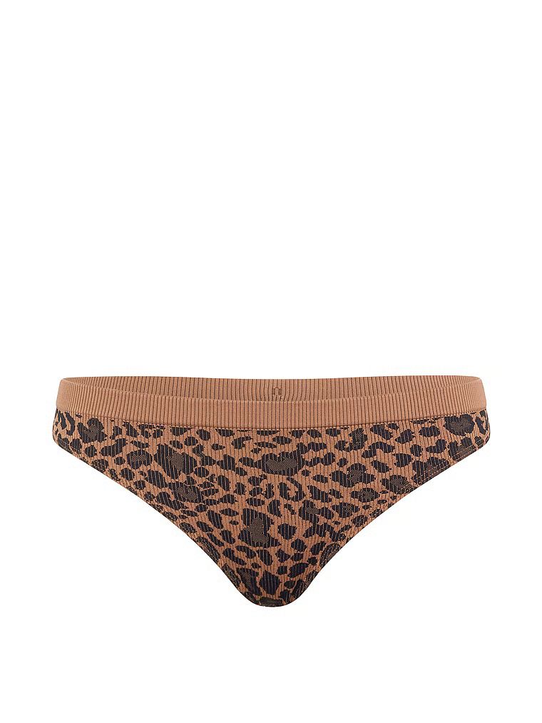 Bezešvé žebrované tanga s leopardím žebrováním. Produkt má vzorovanou barvu a pochází z kolekce Seamless.