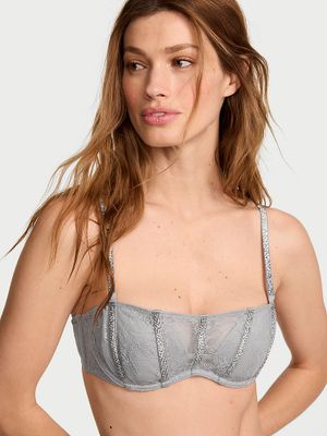 Very Sexy Třpytivá bandeau podprsenka s růžovou krajkou