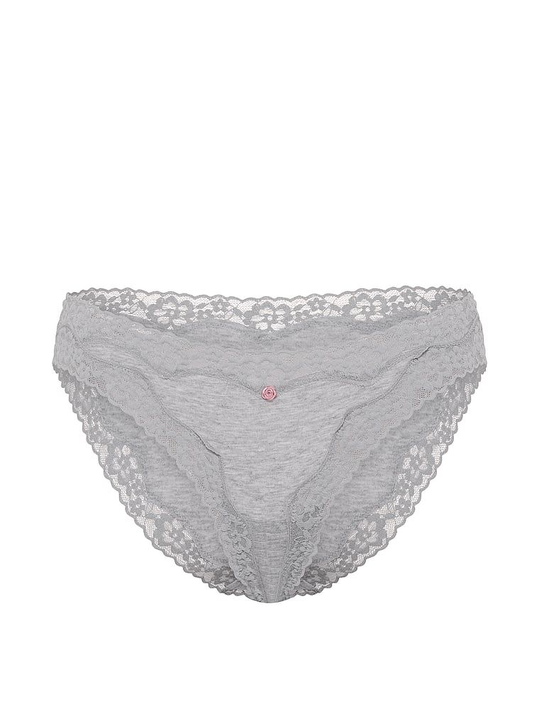 Bavlněné kalhotky s krajkovými bikinami s krajkovým lemováním. Produkt je šedé barvy a pochází z kolekce Lace Trim.