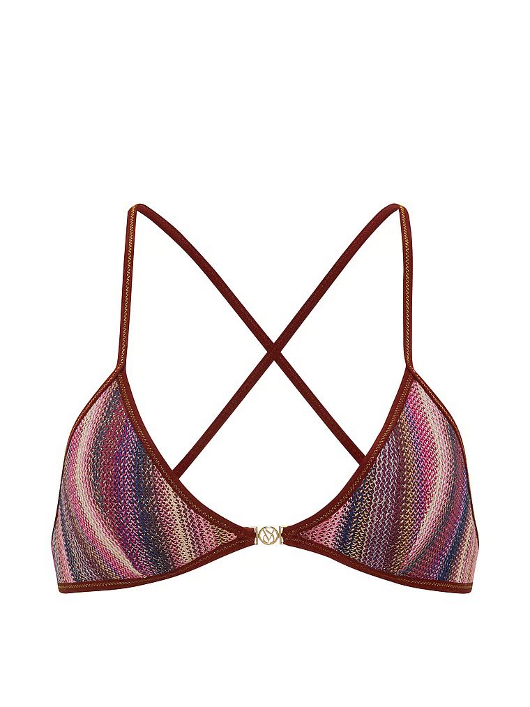 Horní část bikin s třpytivými pruhy a trojúhelníkem. Produkt je vzorovaný a pochází z kolekce Victoria's Secret Swim.