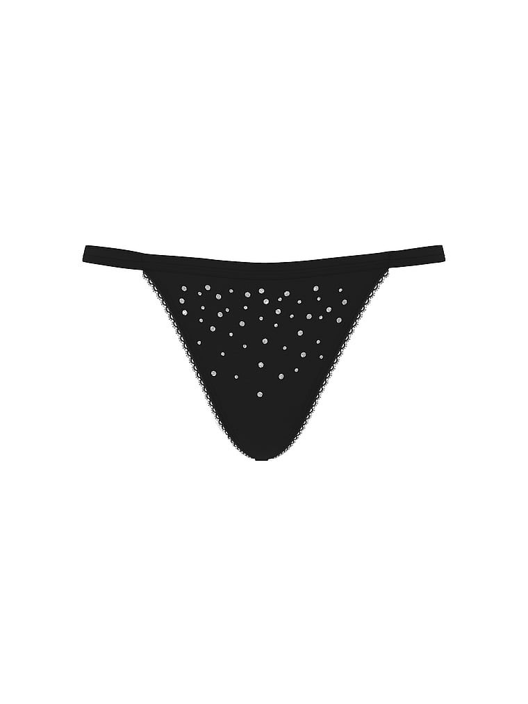 Bavlněná tanga s třpytivými flitry. Produkt je černý a pochází z kolekce Victoria's Secret.