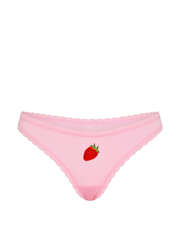 Bavlněné tanga s krajkou na okrajích Lace-Waist. Produkt je růžové barvy a pochází z kolekce Lace Trim.