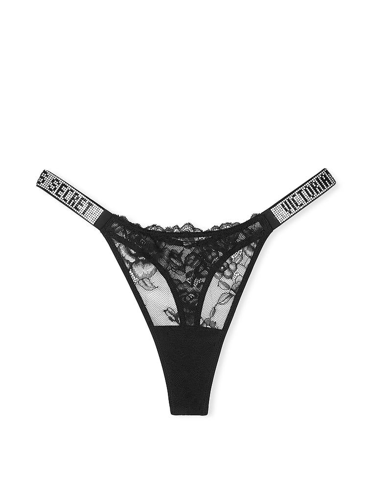 Řemínek Shine Strap Rose Krajka tanga. Produkt je černý a pochází z kolekce Very Sexy.