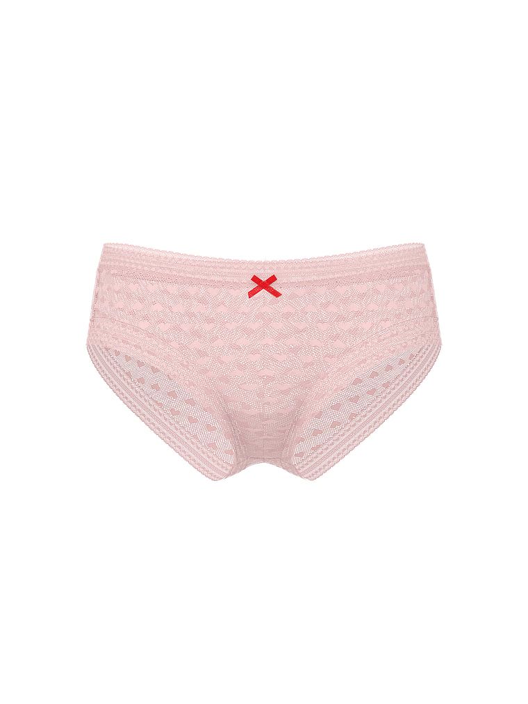 Síťové slipy Heart Lace Cheeky. Produkt je růžové barvy a pochází z kolekce Lacie.