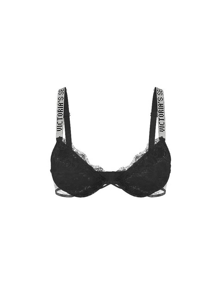 Mírně vyztužená krajková podprsenka s lesklými ramínky Shine Strap Demi. Produkt je černý a pochází z kolekce Very Sexy.