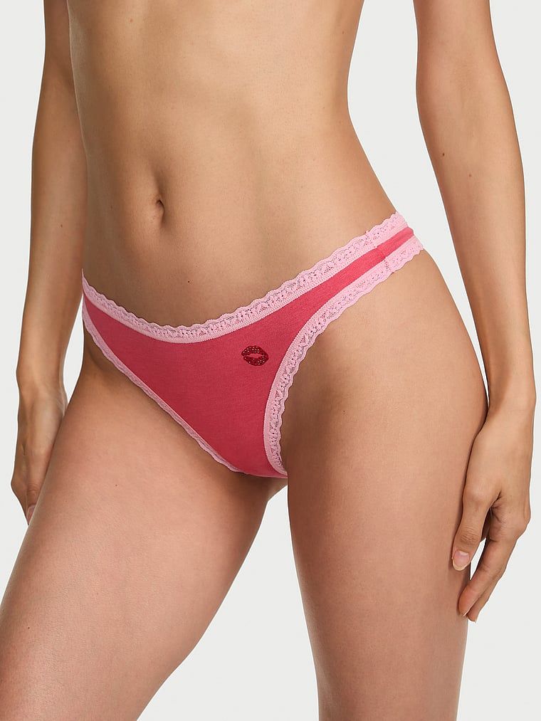 Lace Trim Bavlněná tanga s krajkou v pase