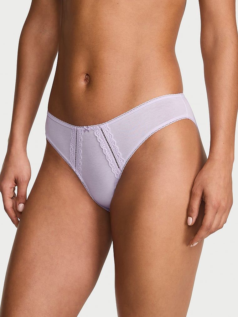 Victoria's Secret Bavlněné bikiny kalhotky s krajkovým lemem