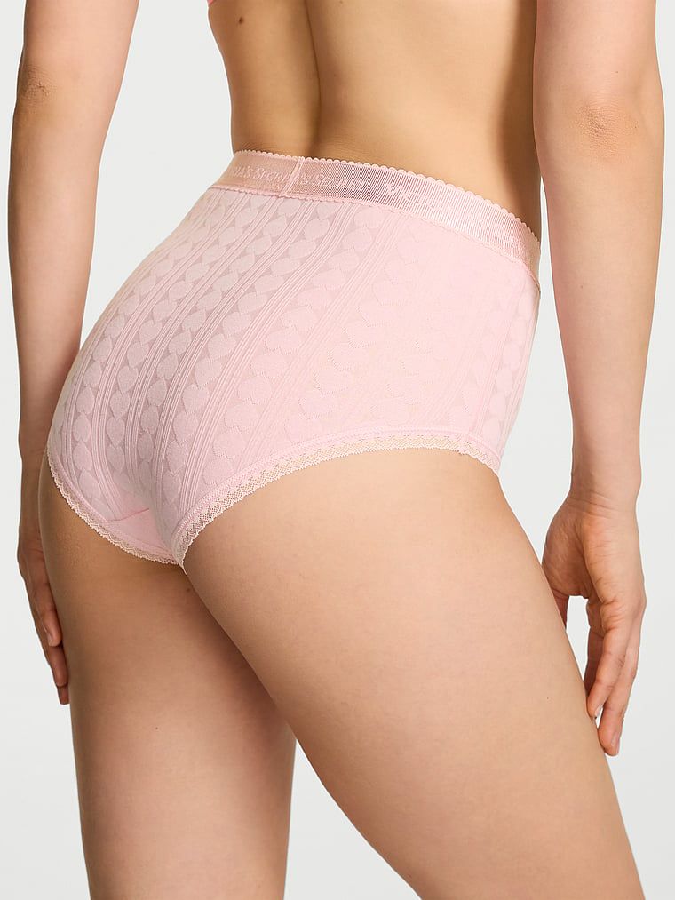 Bavlněné slipy s vysokým pasem, srdíčky a logem Heart Pointelle Briefs. Produkt je růžové barvy a pochází z kolekce Cotton.