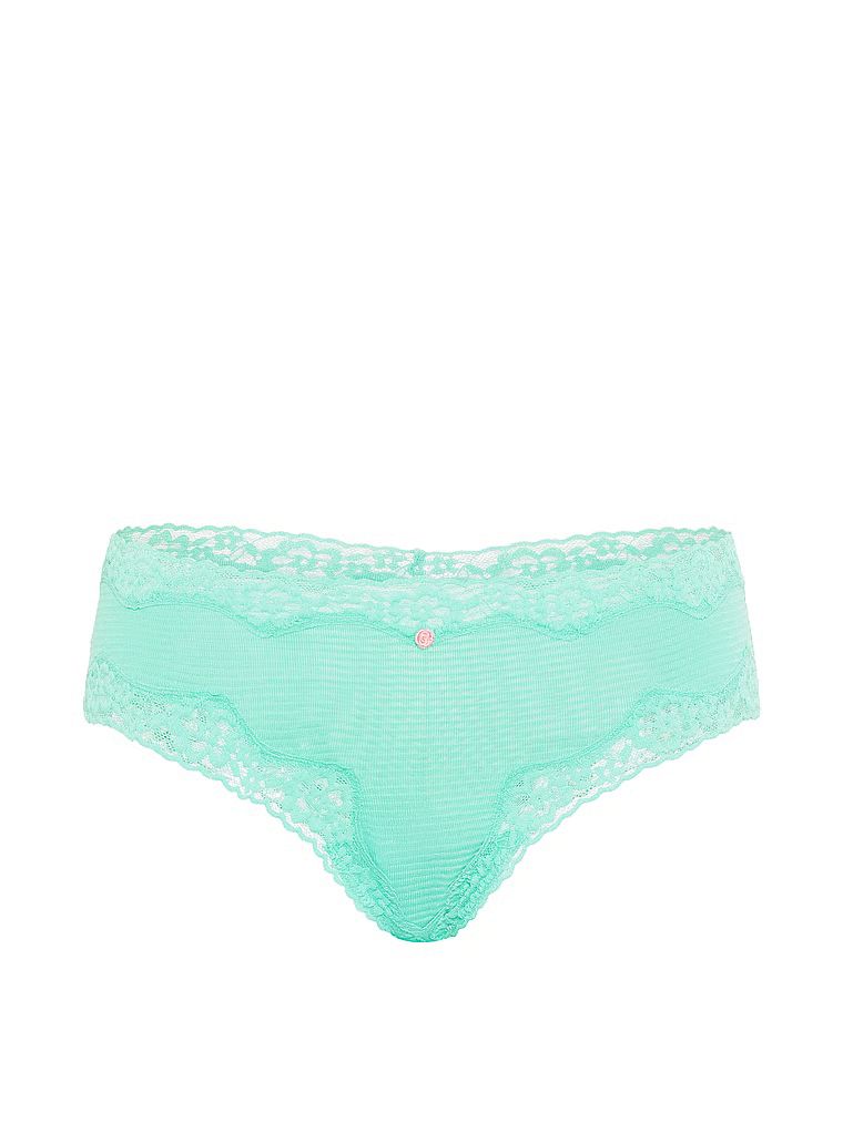 Pruhované bavlněné kalhotky s krajkou na okrajích. Drzé. Produkt je modré barvy a pochází z kolekce Lace Trim.