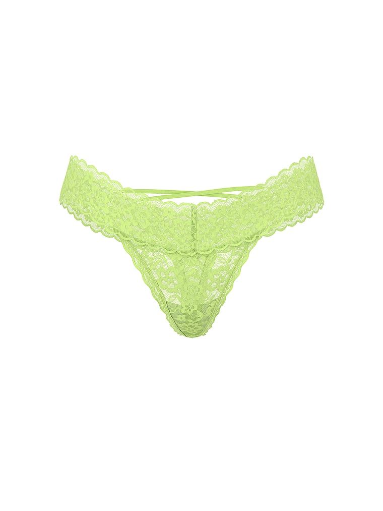 Krajkové tanga s ramínky na zadní straně Blossom. Produkt je zelené barvy a pochází z kolekce Lacie.