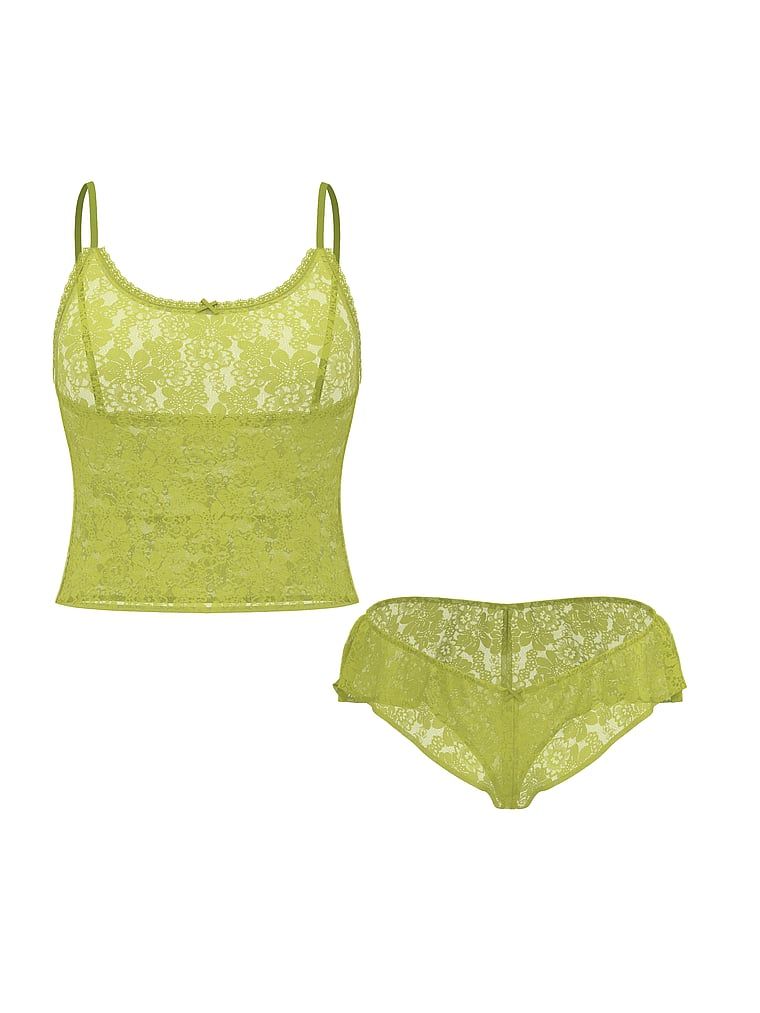Krajková spací souprava – top a kalhotky Tease. Produkt je zelené barvy a pochází z kolekce Victoria's Secret.