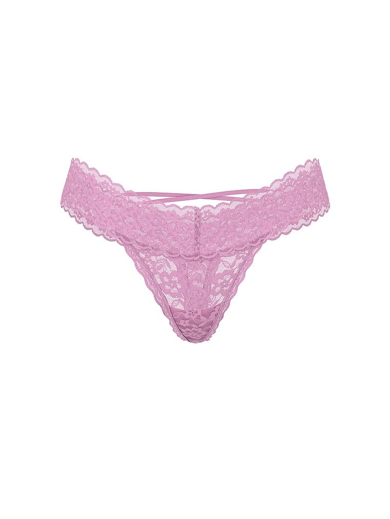 Krajkové tanga s ramínky na zadní straně Blossom. Produkt je fialové barvy a pochází z kolekce Lacie.