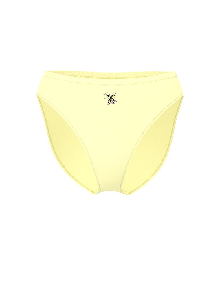Bavlněné slipy s vysoko střiženými nohavičkami. Produkt je žluté barvy a pochází z kolekce Victoria's Secret.