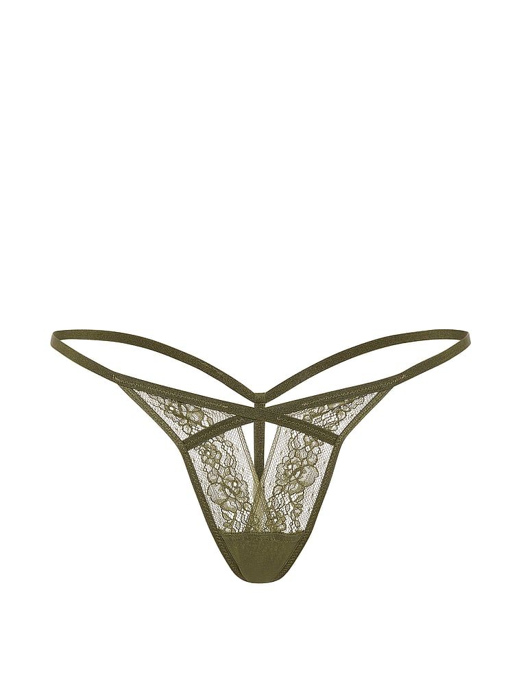 Tanga s výstřihem a krajkou s páskami. Produkt je zelené barvy a pochází z kolekce Very Sexy.