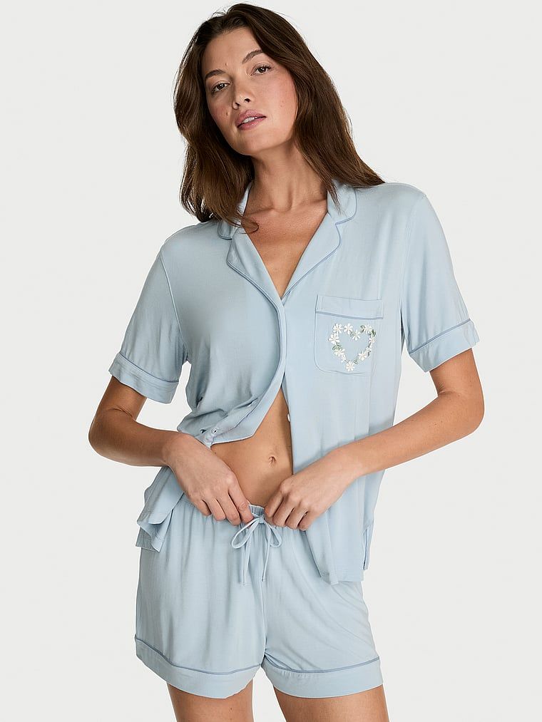 Victoria's Secret Modální pyžamová souprava SoSoft s šortkami a kopretinou 