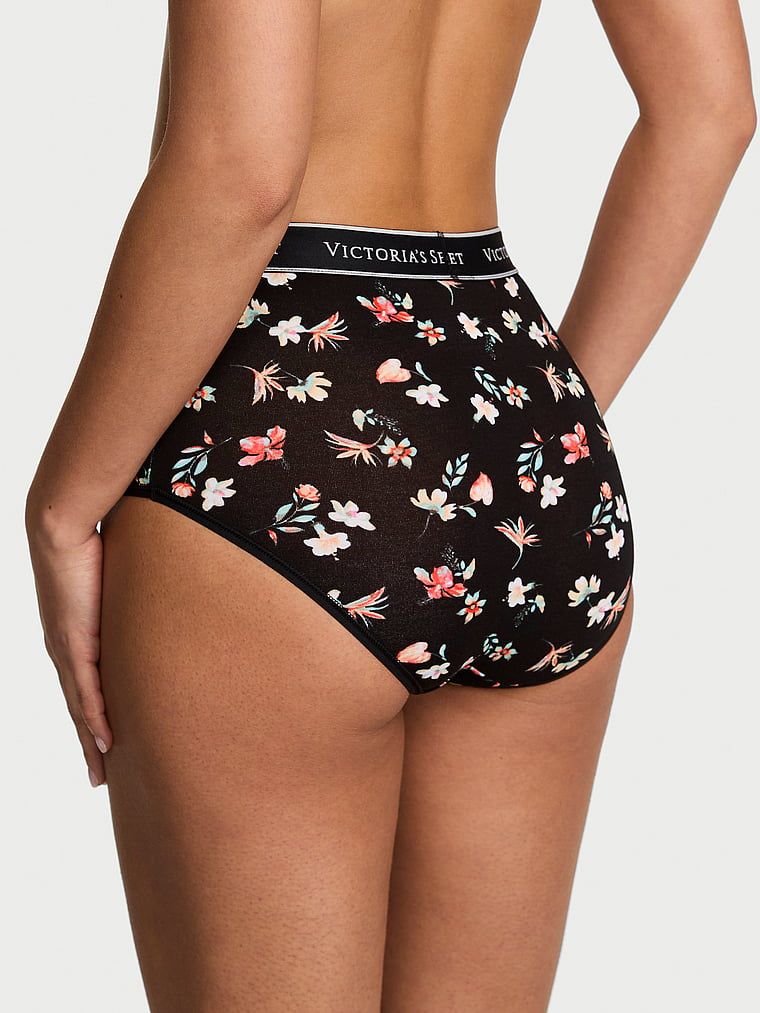 Bavlněné slipy s logem značky s vysokým pasem. Produkt má květinový vzor a pochází z kolekce Cotton.