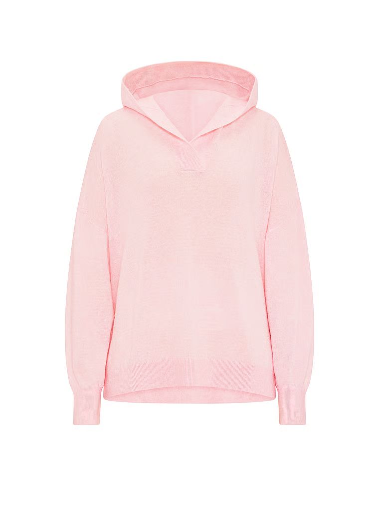 Luxusní pletený svetr s kapucí. Produkt je růžové barvy a pochází z kolekce Victoria's Secret.