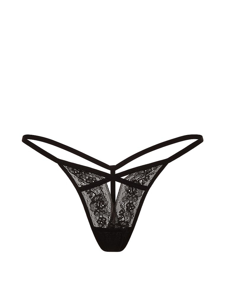 Tanga s výstřihem a krajkou s páskami. Produkt je černý a pochází z kolekce Very Sexy.