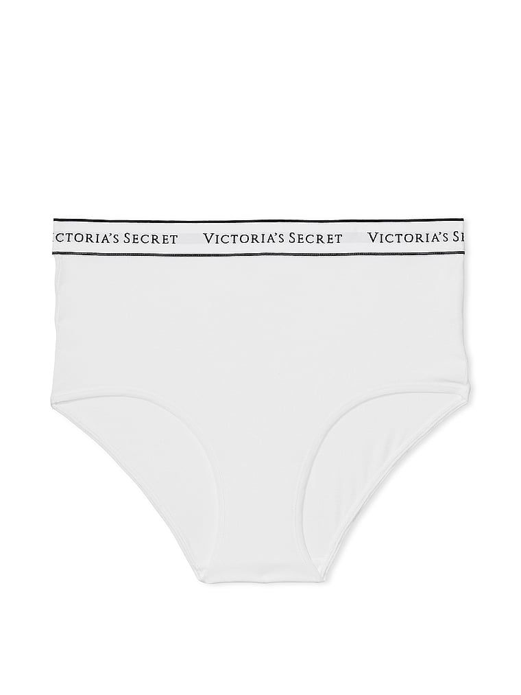 Bavlněné kalhotky s vysokým pasem s logem značky. Výrobek je bílý a pochází z kolekce Cotton.