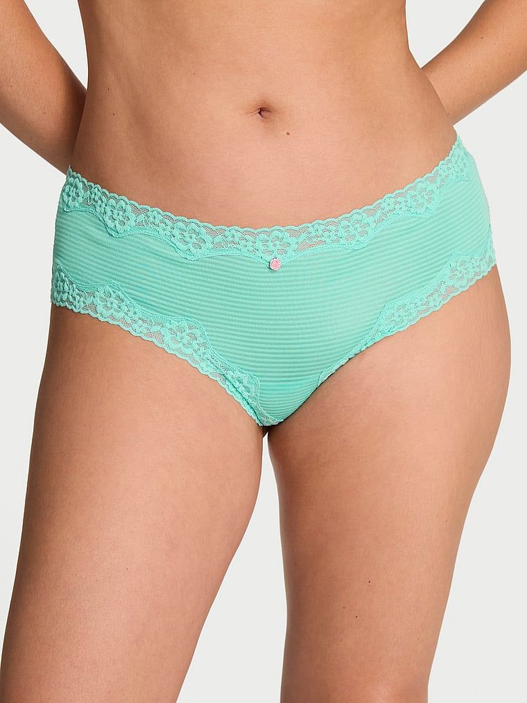 Lace Trim Bavlněné kalhotky s krajkou v pase Shadow Stripe Cheeky