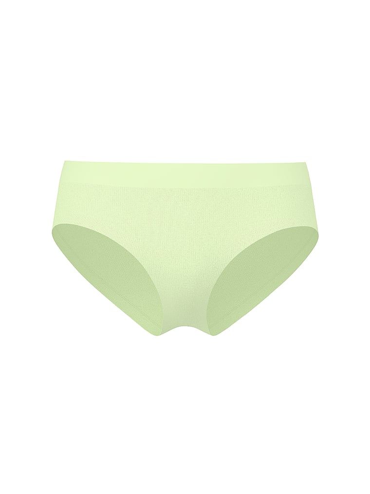 Bezešvé průsvitné žebrové kalhotky typu hiphugger. Produkt je zelené barvy a pochází z kolekce Seamless.