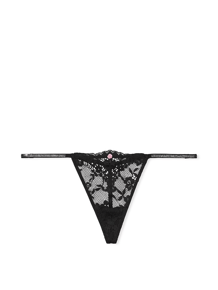 Krajková tanga s třpytivým ramínkem. Produkt je černý a pochází z kolekce Dream Angels.
