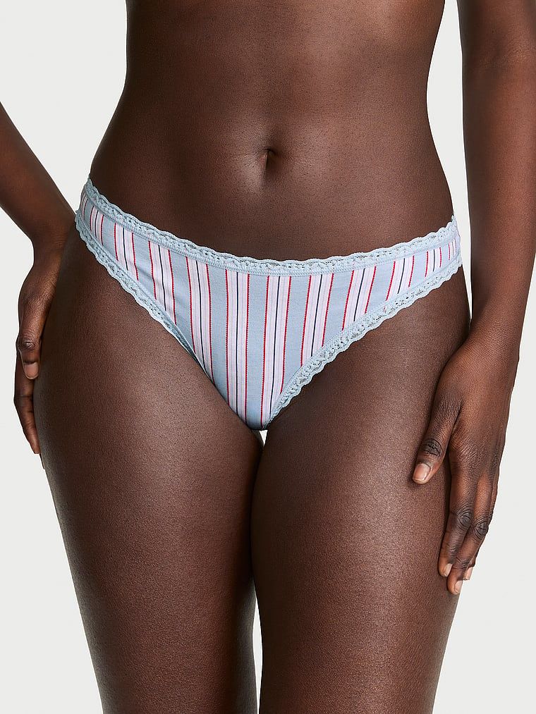 Lace Trim Bavlněná tanga s krajkou v pase