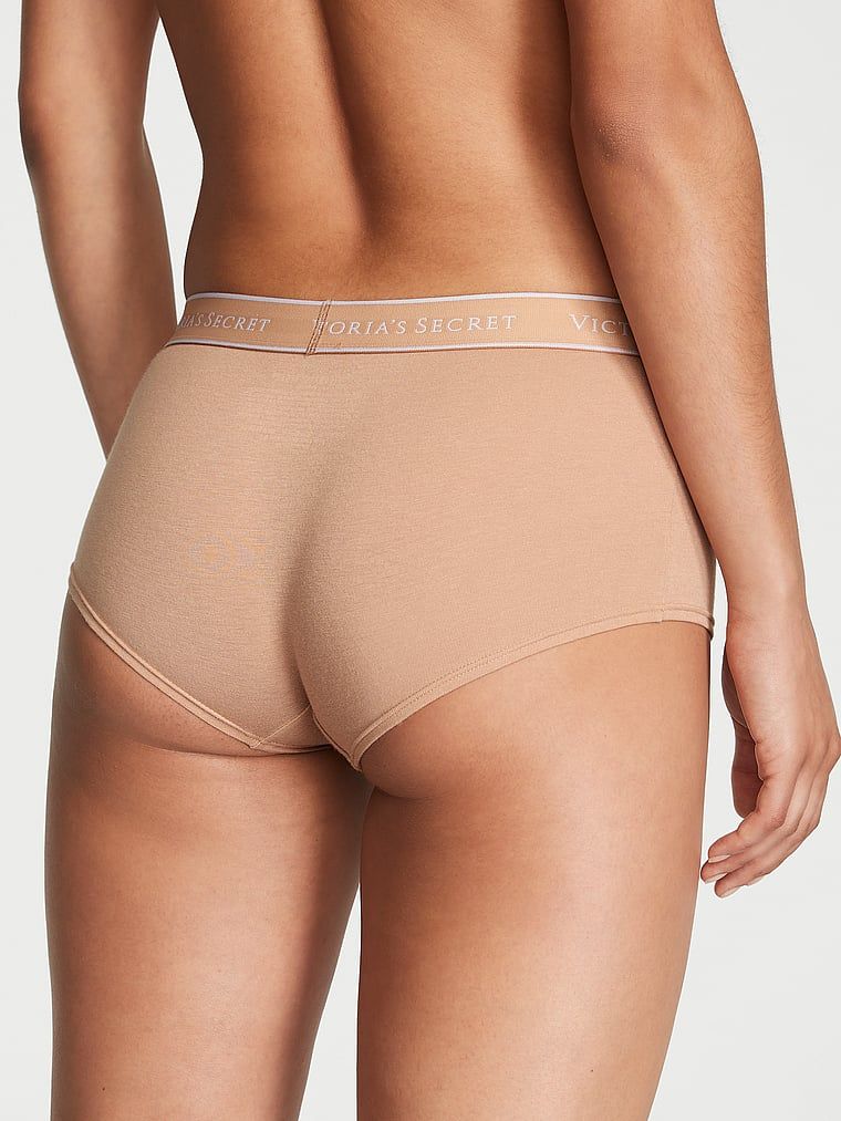 Bavlněné kalhotky s logem v pase Boyshort. Produkt je béžový a pochází z kolekce Cotton.