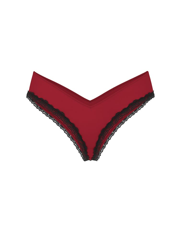 Krajkové kalhotky s krajkou na okrajích a vysoko střiženými nohavičkami: Lace-Lem Cheeky. Produkt je červené barvy a pochází z kolekce Very Sexy.