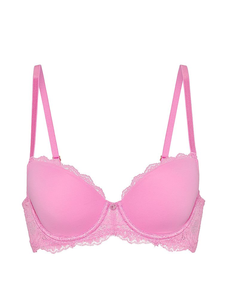 Mírně vycpaná podprsenka s krajkou Lace Demi. Produkt je růžové barvy a pochází z kolekce Dream Angels.