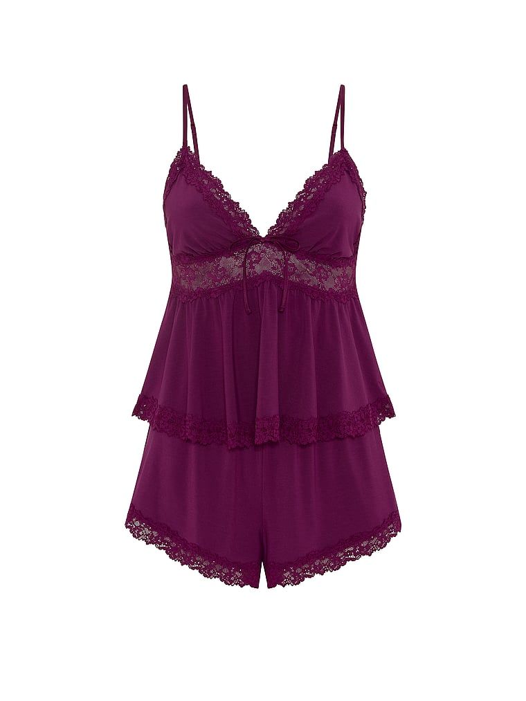 Modální spací sada – top s ramínky a šortky SoSoft. Produkt je fialové barvy a pochází z kolekce Victoria's Secret.