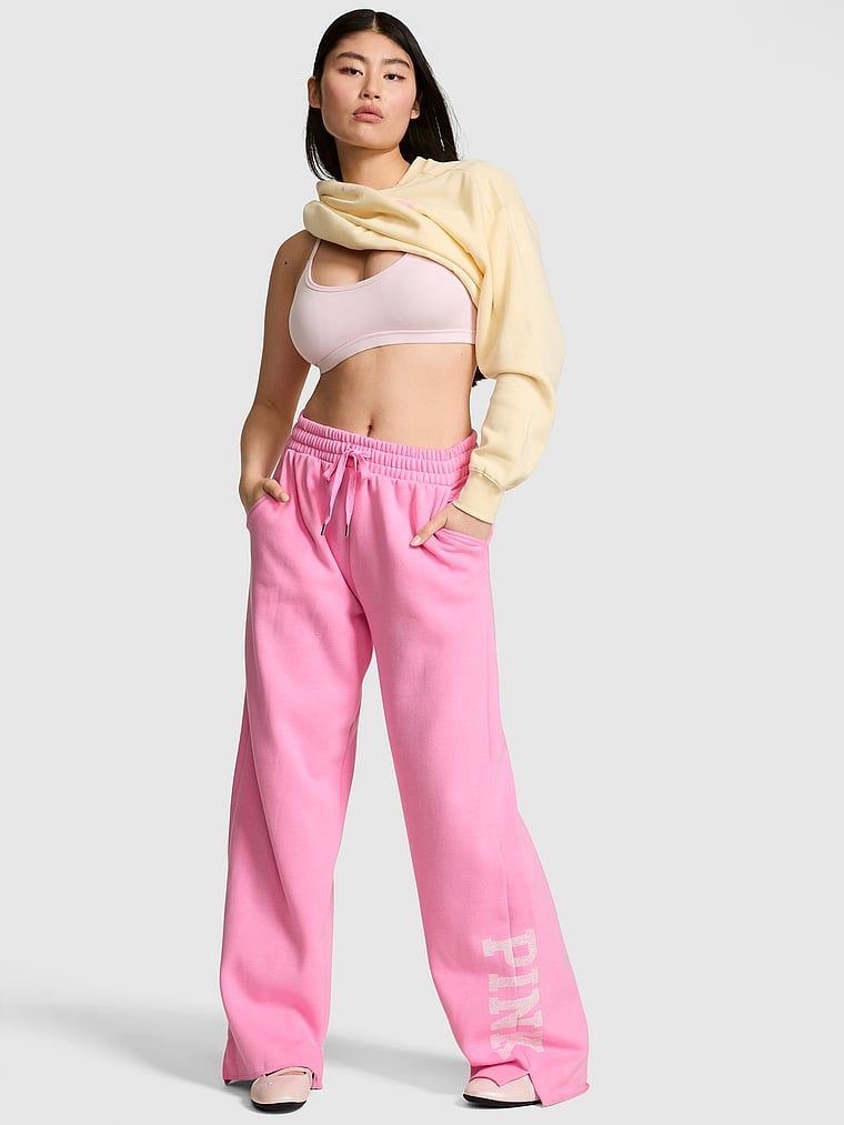 PINK Tepláky Campus Fleece se širokými nohavicemi a rozparky