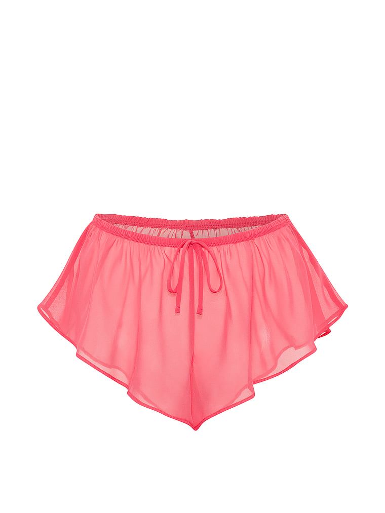 Šifonové kraťasy na spaní. Produkt je červené barvy a pochází z kolekce Victoria's Secret.