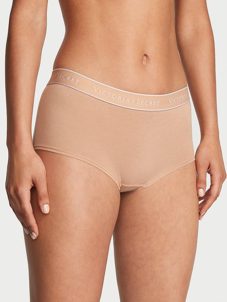 Bavlněné kalhotky s logem v pase Boyshort. Produkt je béžový a pochází z kolekce Cotton.