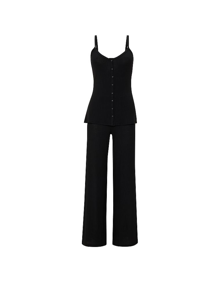 Sada z modálního oblečení na spaní – top a kalhoty SoSoft Wide-Rib. Produkt je černý a pochází z kolekce Victoria's Secret.