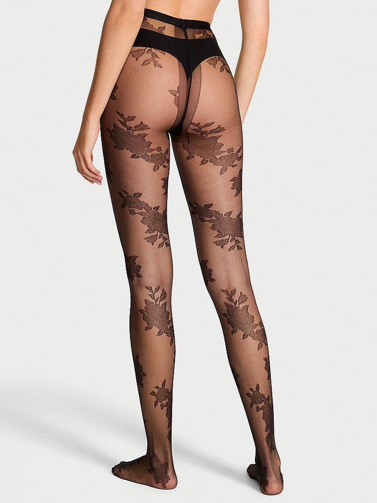 Velmi sexy punčocháče Rose s motivem růže. Produkt je černý a pochází z kolekce Very Sexy.