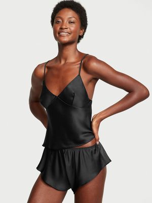 Victoria's Secret Saténová souprava s košilkou a otevřeným zadním dílem