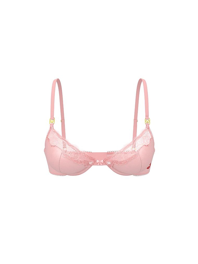 Tease Kiss Demi saténová nepolstrovaná podprsenka. Produkt je růžové barvy a pochází z kolekce Victoria's Secret.